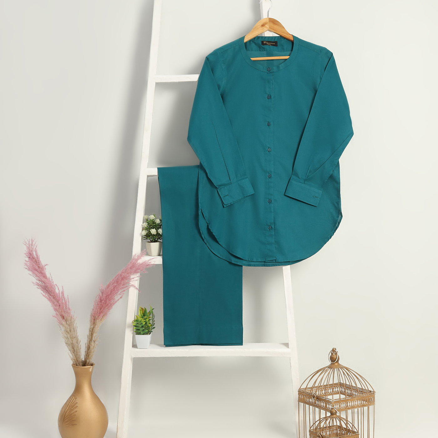 Emerald Ease Solid Suit Dark Green 2-Piece Summer Set for Women