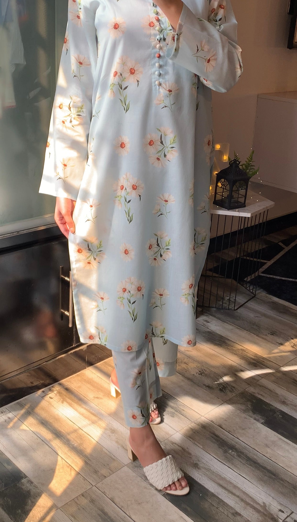 Sunflower Glow Lawn Suit Gray Shalwar Kameez with Sunflower Print for Women