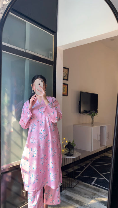Soft Blush Co-Ord Set Pastel Pink 2-Piece Floral Suit for Women